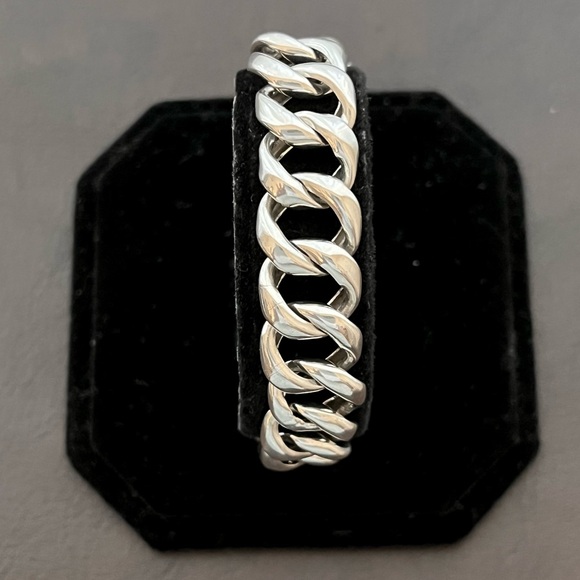 Vintage sterling silver wide Cuban link chain bracelet - Picture 5 of 9